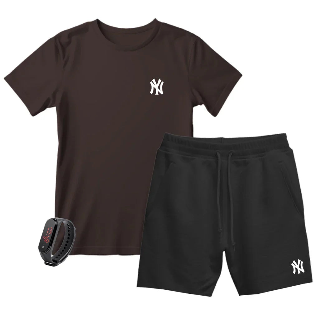 Kit Camiseta Masculina e Short Moletinho Várias Cores + Brinde