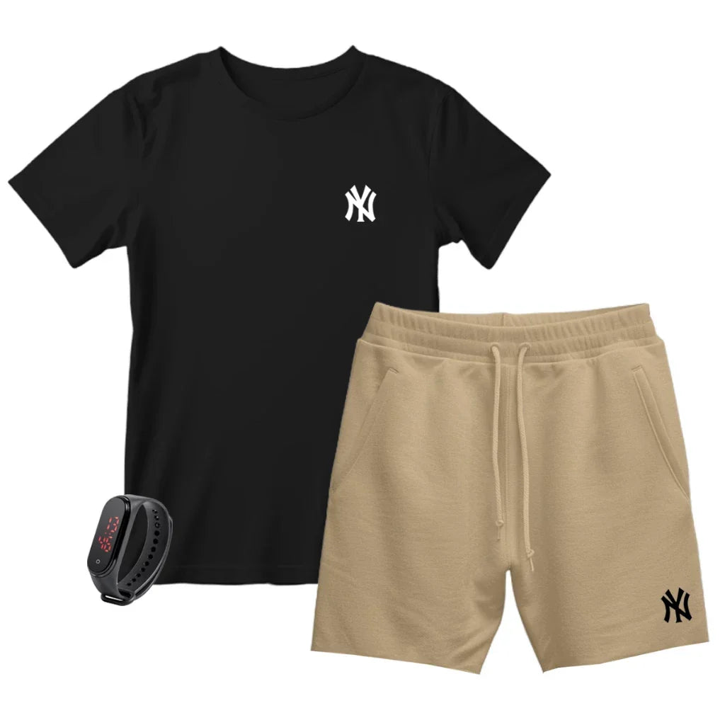 Kit Camiseta Masculina e Short Moletinho Várias Cores + Brinde