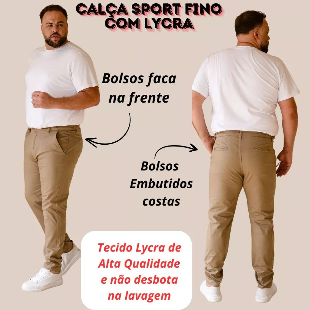 Calça Plus Size Masculina Sport Fino com Lycra Alta Qualidade tamanhos Especiais 50 52 54 56