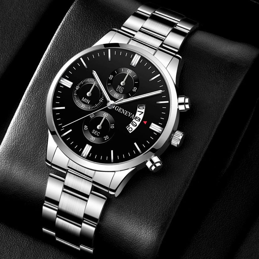 Relógio Masculino Geneva de Aço Inoxidável