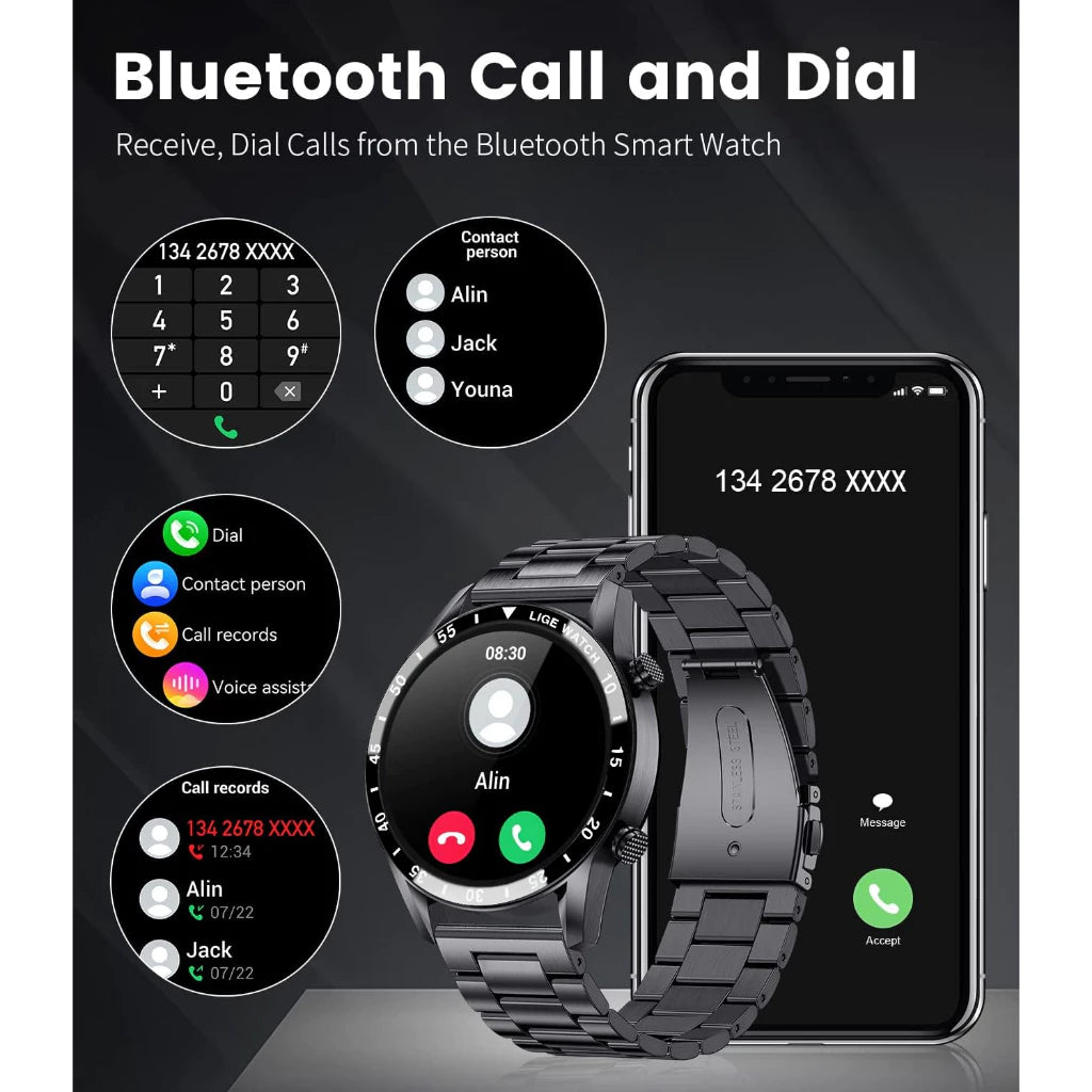 LIGE Smartwatch Relógio Inteligente Monitor De Frequência Cardíaca Para Homens Atividade Masculina Com Aço À Prova D'água Ao Ar Livre